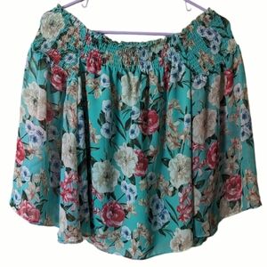 INC Women's XS Mint Green Lined & Open Off Shoulder Floral Blouse